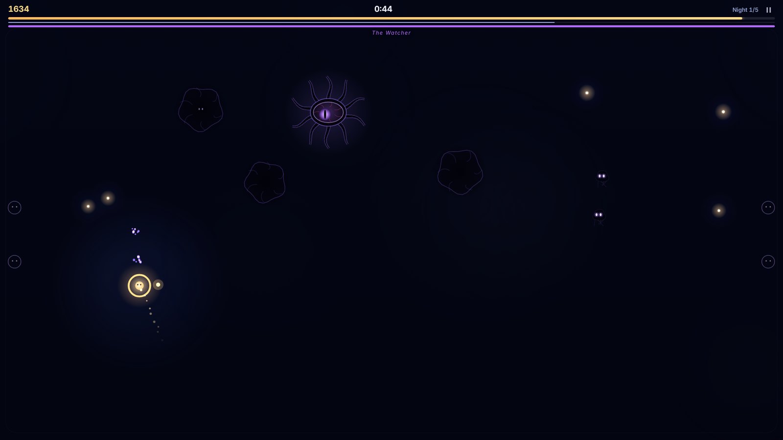 The Watcher's eye opens over the Hollow while dark pools drift nearby.